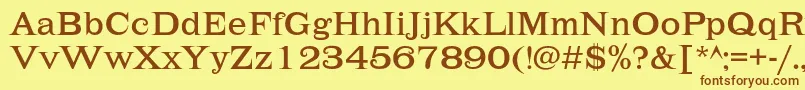 フォントLehmannc – 茶色の文字が黄色の背景にあります。