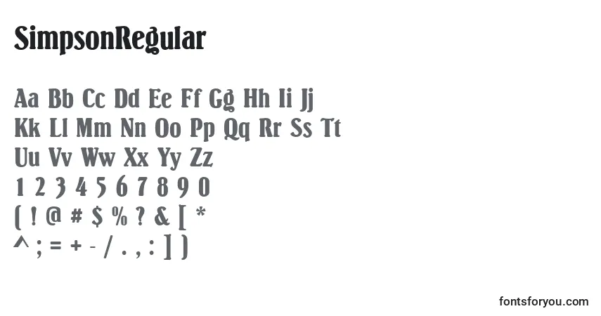 Czcionka SimpsonRegular – alfabet, cyfry, specjalne znaki