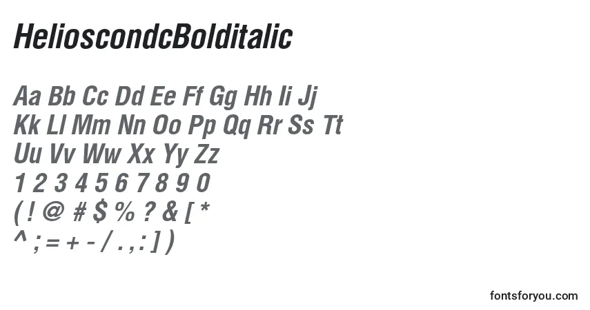 A fonte HelioscondcBolditalic – alfabeto, números, caracteres especiais