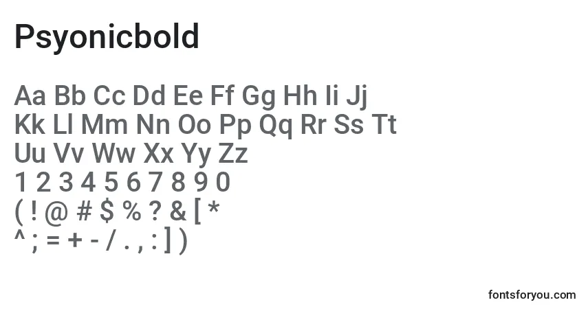 Шрифт Psyonicbold – алфавит, цифры, специальные символы
