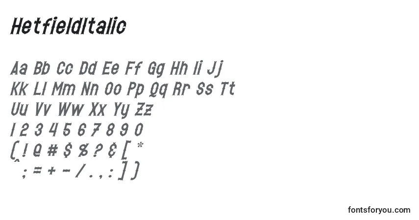 HetfieldItalic-fontti – aakkoset, numerot, erikoismerkit