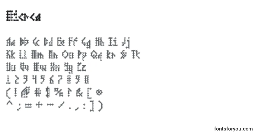 A fonte Micrca – alfabeto, números, caracteres especiais