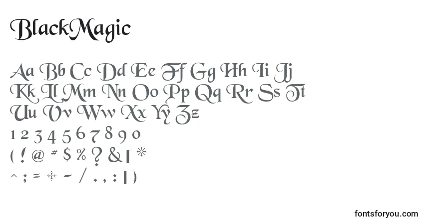 Schriftart BlackMagic – Alphabet, Zahlen, spezielle Symbole