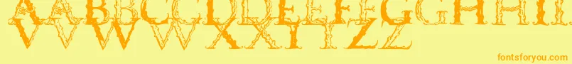 Vespasiancaps-fontti – oranssit fontit keltaisella taustalla