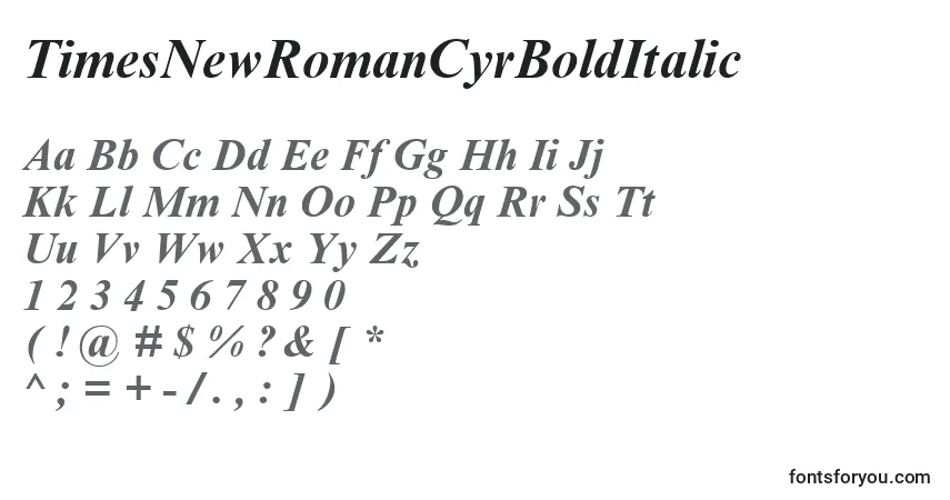 A fonte TimesNewRomanCyrBoldItalic – alfabeto, números, caracteres especiais