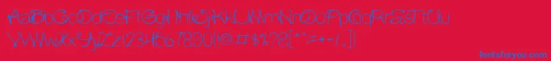 FlowerInTheWindow-Schriftart – Blaue Schriften auf rotem Hintergrund