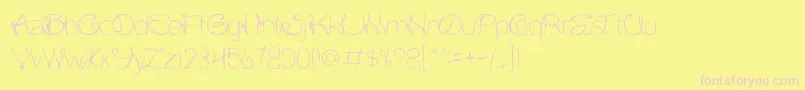 FlowerInTheWindow-fontti – vaaleanpunaiset fontit keltaisella taustalla