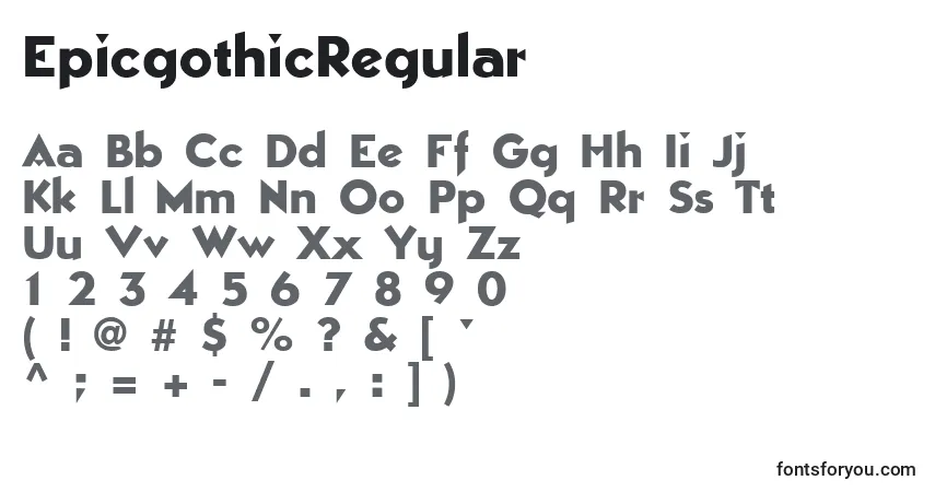 Czcionka EpicgothicRegular – alfabet, cyfry, specjalne znaki