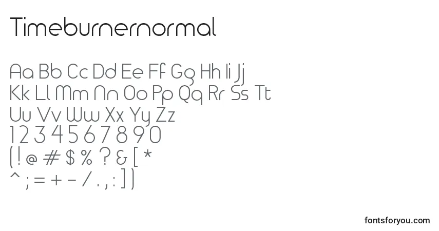 Czcionka Timeburnernormal – alfabet, cyfry, specjalne znaki