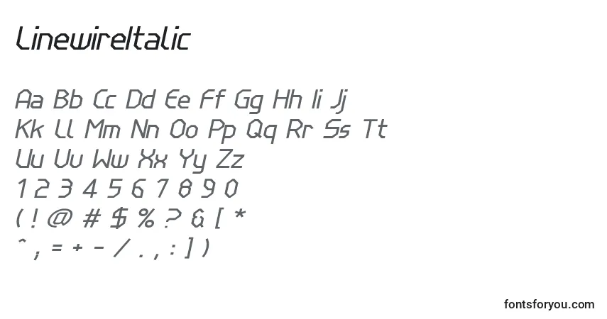 Czcionka LinewireItalic – alfabet, cyfry, specjalne znaki