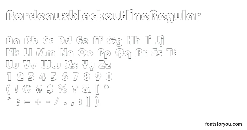 A fonte BordeauxblackoutlineRegular – alfabeto, números, caracteres especiais