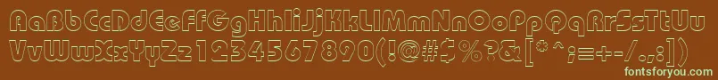 フォントBordeauxblackoutlineRegular – 緑色の文字が茶色の背景にあります。