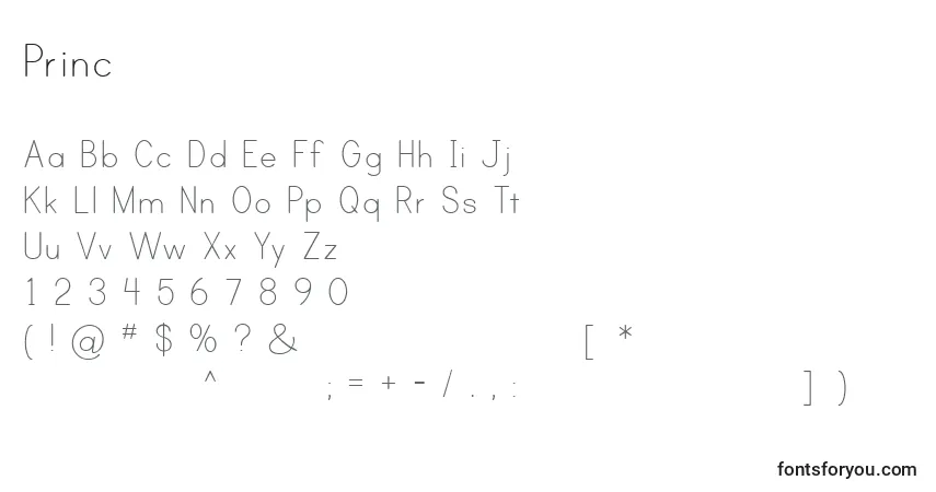 A fonte Princ – alfabeto, números, caracteres especiais