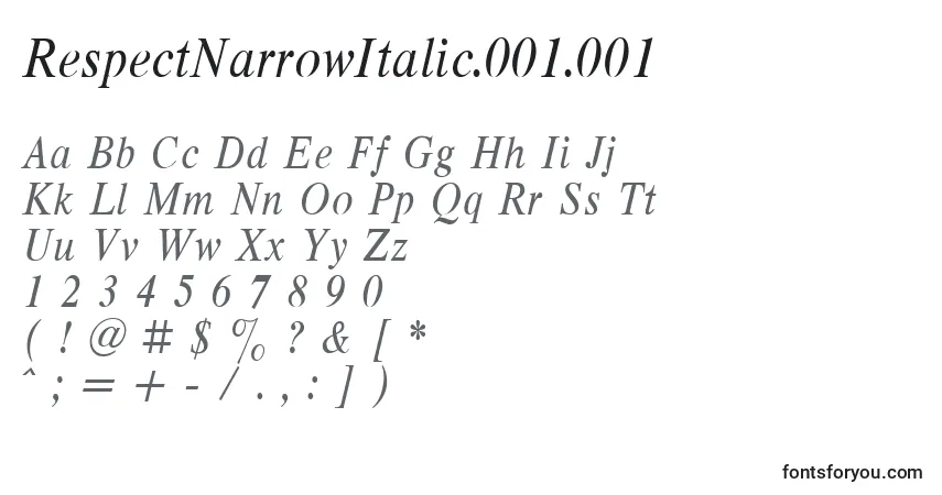 Schriftart RespectNarrowItalic.001.001 – Alphabet, Zahlen, spezielle Symbole