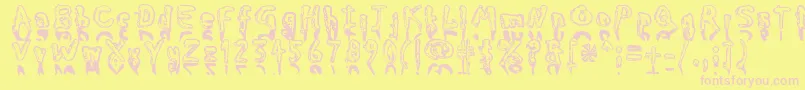 Myfont-fontti – vaaleanpunaiset fontit keltaisella taustalla