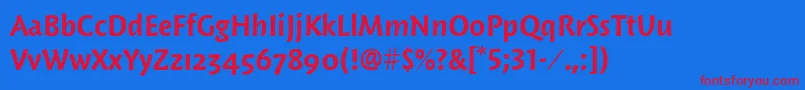 WoodlandltitcTtBold-Schriftart – Rote Schriften auf blauem Hintergrund