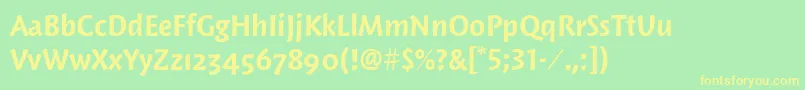 WoodlandltitcTtBold-Schriftart – Gelbe Schriften auf grünem Hintergrund