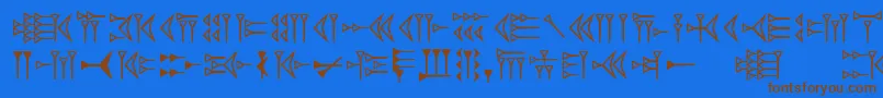 Easycuneiform-Schriftart – Braune Schriften auf blauem Hintergrund