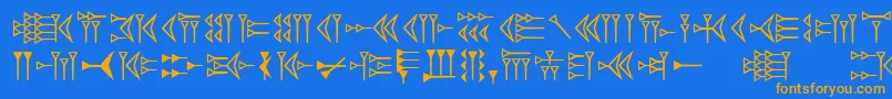 フォントEasycuneiform – オレンジ色の文字が青い背景にあります。