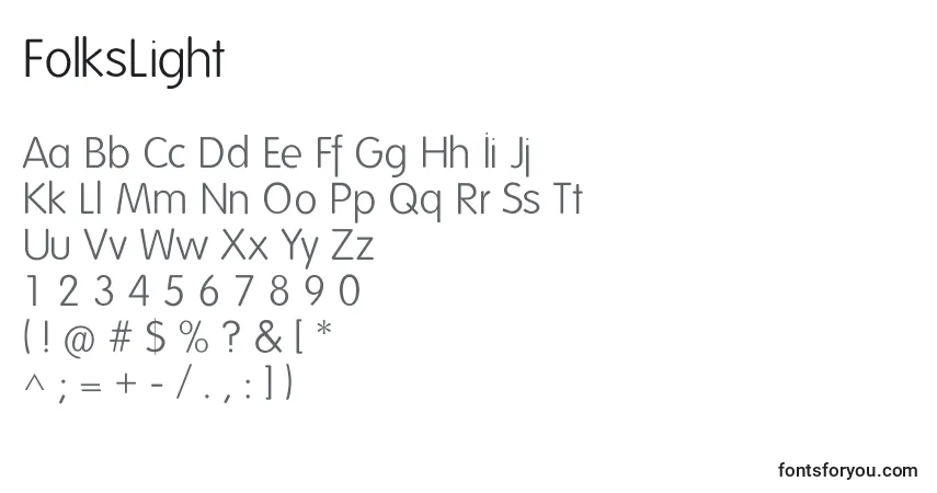 A fonte FolksLight – alfabeto, números, caracteres especiais