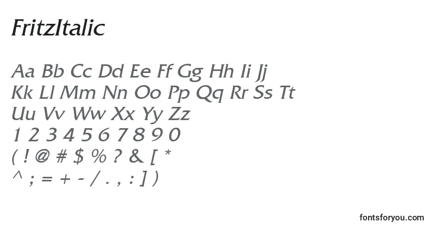 Шрифт FritzItalic – алфавит, цифры, специальные символы