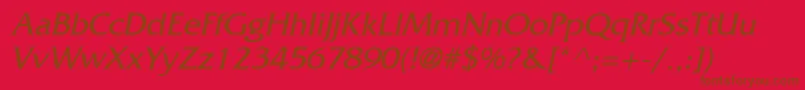 FritzItalic-Schriftart – Braune Schriften auf rotem Hintergrund