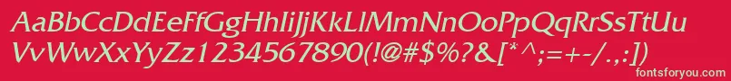 FritzItalic-Schriftart – Grüne Schriften auf rotem Hintergrund