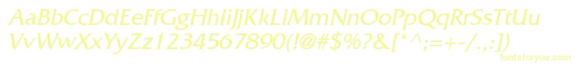 FritzItalic-Schriftart – Gelbe Schriften auf weißem Hintergrund