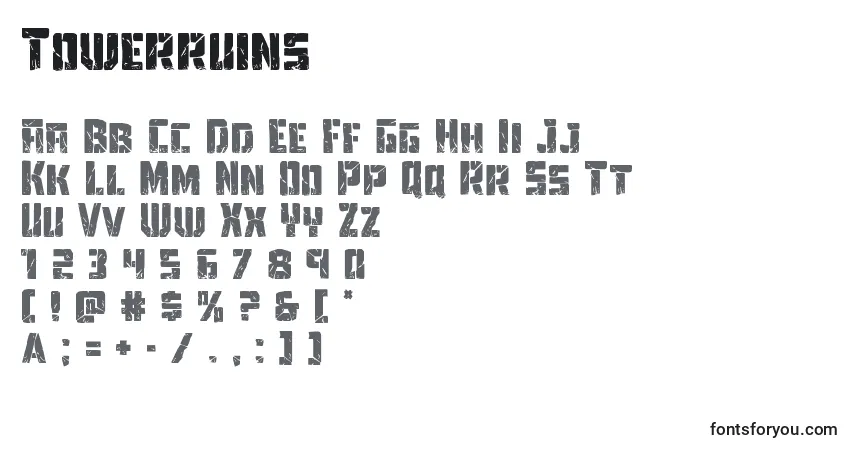 Towerruins-fontti – aakkoset, numerot, erikoismerkit