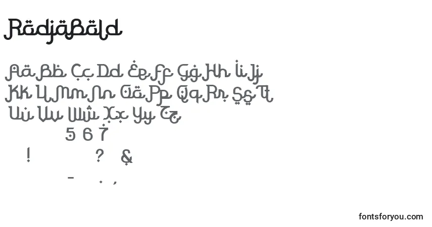 Schriftart RodjaBold – Alphabet, Zahlen, spezielle Symbole