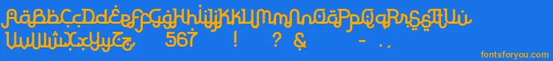 RodjaBold-Schriftart – Orangefarbene Schriften auf blauem Hintergrund