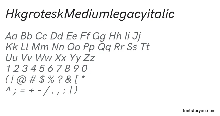 A fonte HkgroteskMediumlegacyitalic – alfabeto, números, caracteres especiais