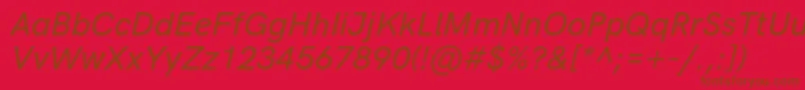 HkgroteskMediumlegacyitalic-Schriftart – Braune Schriften auf rotem Hintergrund
