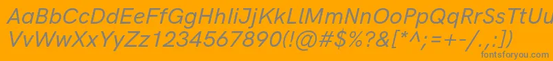 HkgroteskMediumlegacyitalic-Schriftart – Graue Schriften auf orangefarbenem Hintergrund