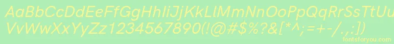 HkgroteskMediumlegacyitalic Font – Yellow Fonts on Green Background