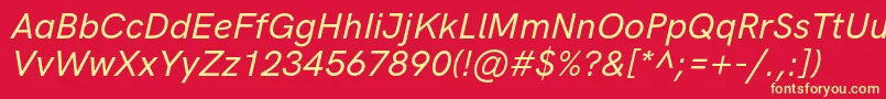 Fonte HkgroteskMediumlegacyitalic – fontes amarelas em um fundo vermelho