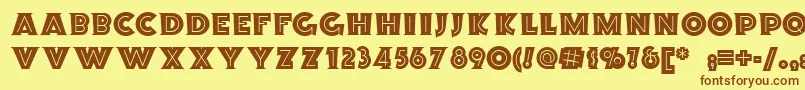 フォントOrionradionf – 茶色の文字が黄色の背景にあります。