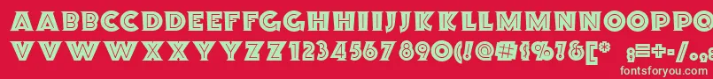 フォントOrionradionf – 赤い背景に緑の文字