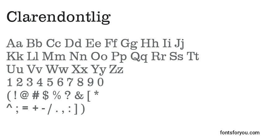 Clarendontlig-fontti – aakkoset, numerot, erikoismerkit