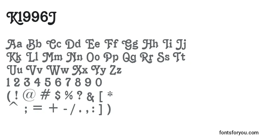 Schriftart K1996J – Alphabet, Zahlen, spezielle Symbole