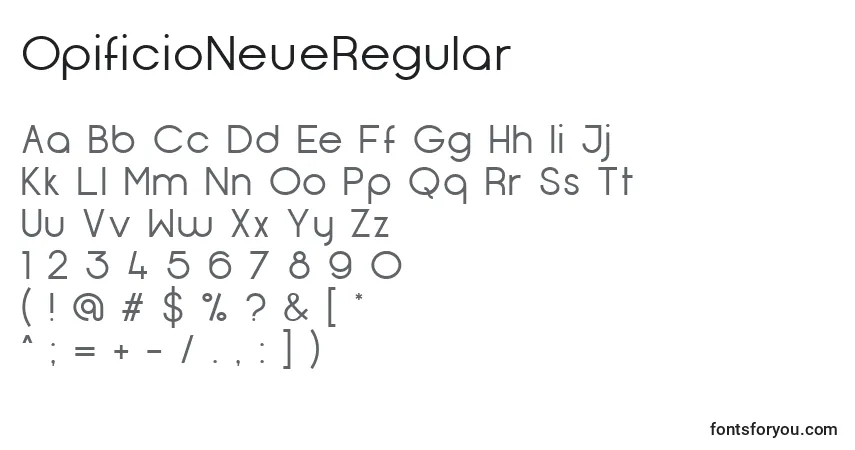 Schriftart OpificioNeueRegular – Alphabet, Zahlen, spezielle Symbole