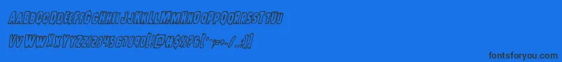 Leatherfaceboldoutital-Schriftart – Schwarze Schriften auf blauem Hintergrund