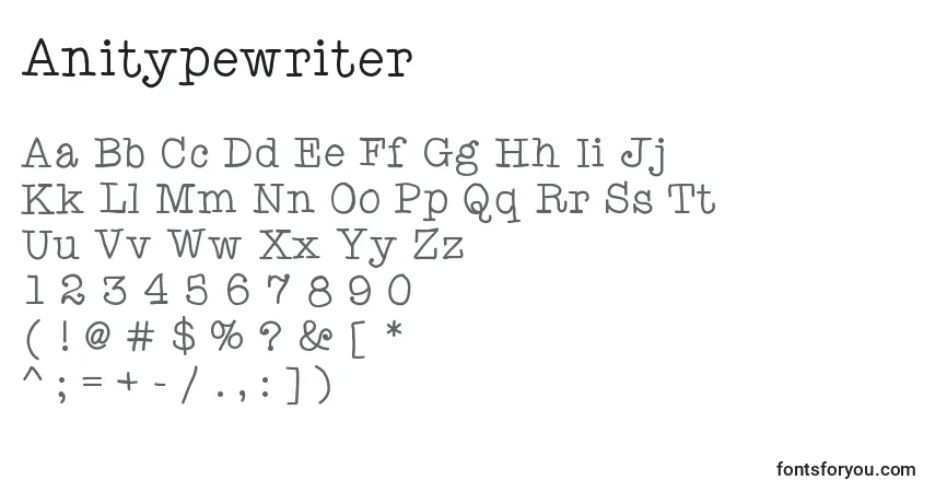 Anitypewriter-fontti – aakkoset, numerot, erikoismerkit