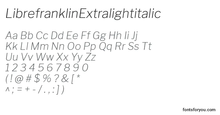 Czcionka LibrefranklinExtralightitalic – alfabet, cyfry, specjalne znaki