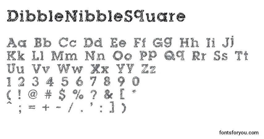 characters of dibblenibblesquare font, letter of dibblenibblesquare font, alphabet of  dibblenibblesquare font
