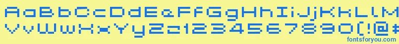 フォントGrixelKyrou5WideXtnd – 青い文字が黄色の背景にあります。