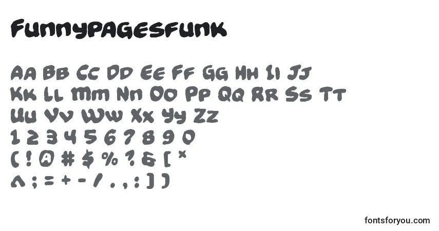 Schriftart Funnypagesfunk – Alphabet, Zahlen, spezielle Symbole