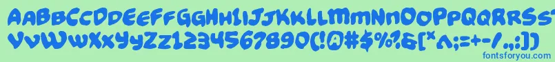 Funnypagesfunk-Schriftart – Blaue Schriften auf grünem Hintergrund