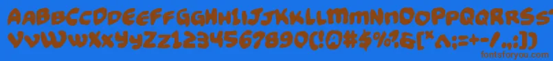 Funnypagesfunk-Schriftart – Braune Schriften auf blauem Hintergrund