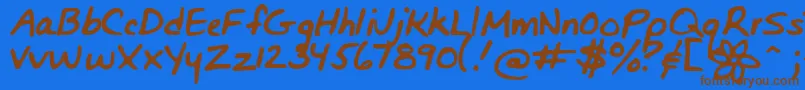 Bunnigirlshandyoff-Schriftart – Braune Schriften auf blauem Hintergrund